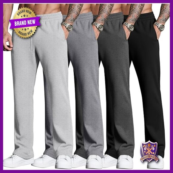 4 Pack Men's Sweatpants Joggers with Pockets Open Bottom Gym Athletic Pants